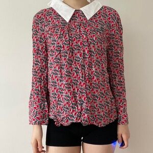Zara Blouse women’s small long sleeve red Zebra print